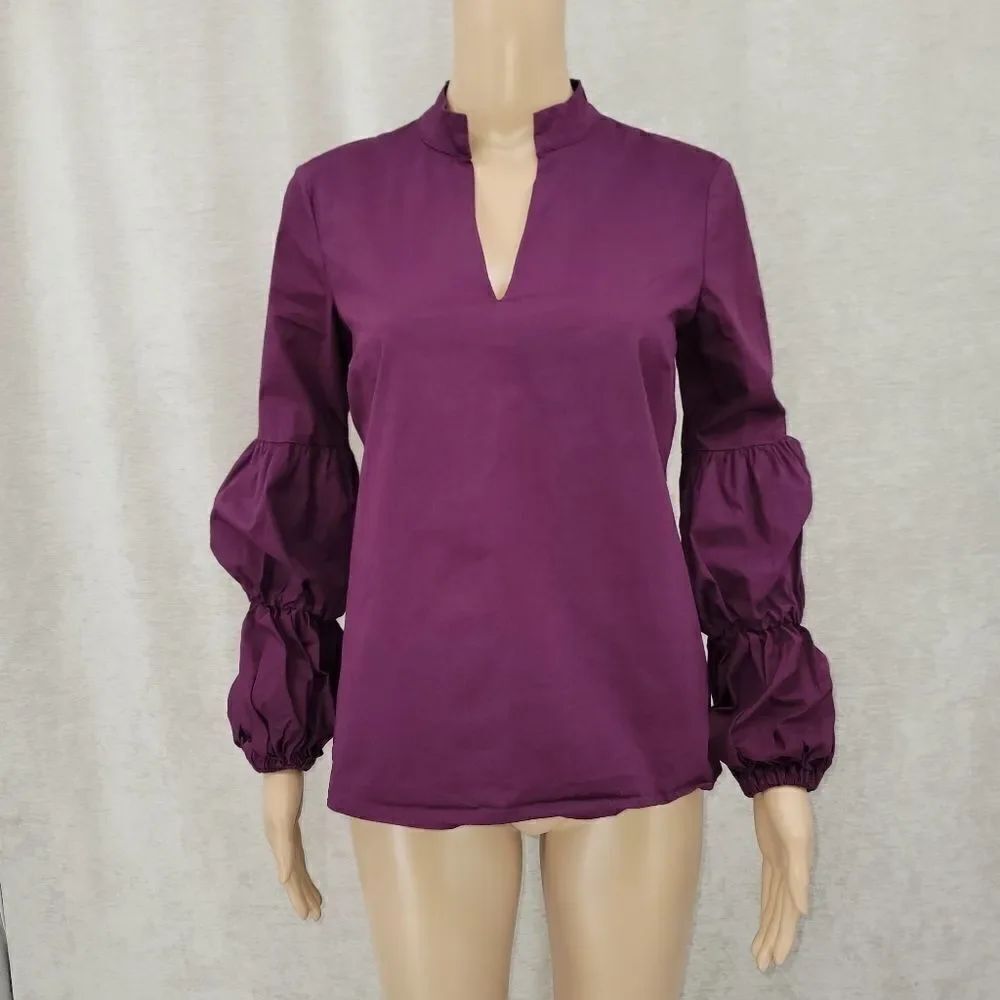 Jane and Delancey Poplin Cotton Purple Teired Puffed Sleeve Women's Size Small